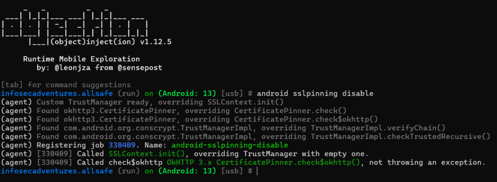 Comandos de objection para la evasión de SSL Pinning