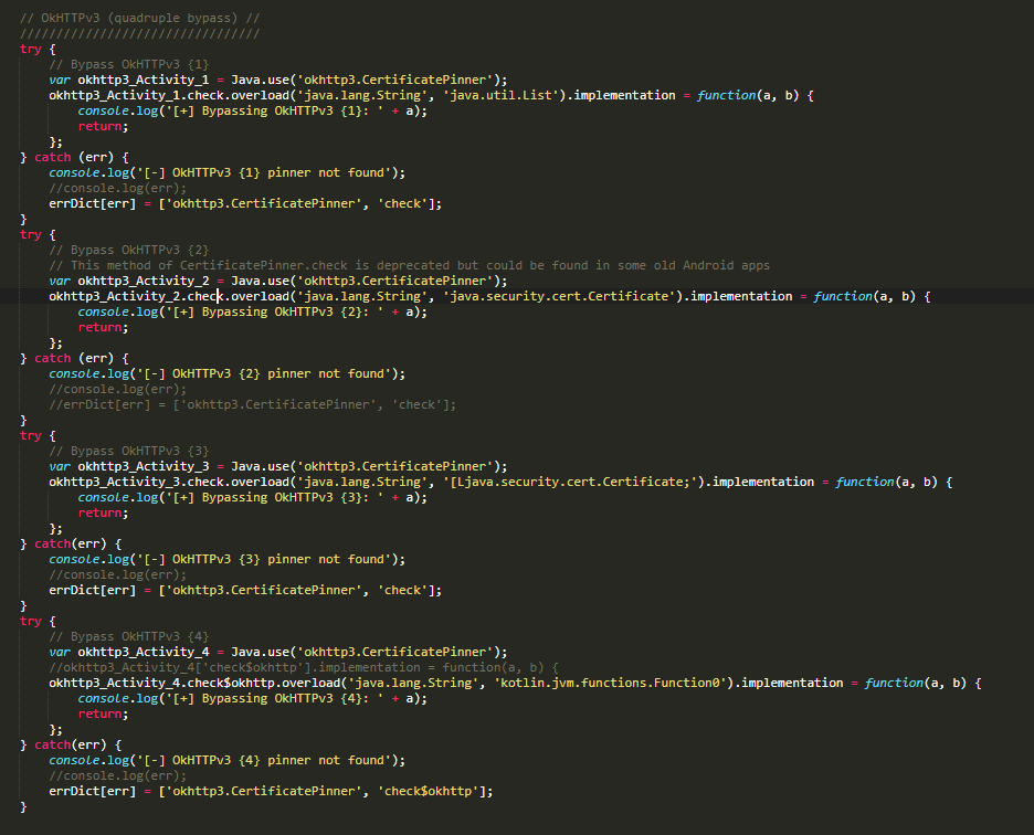 Fragmento del script de frida codeshare, donde está usando la libreria en concreto que nos interesa